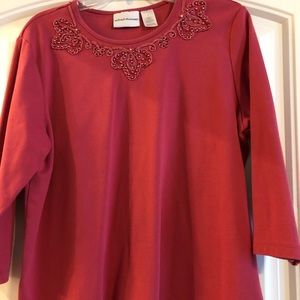 Rose color detailed shirt, 3/4 sleeve shirt